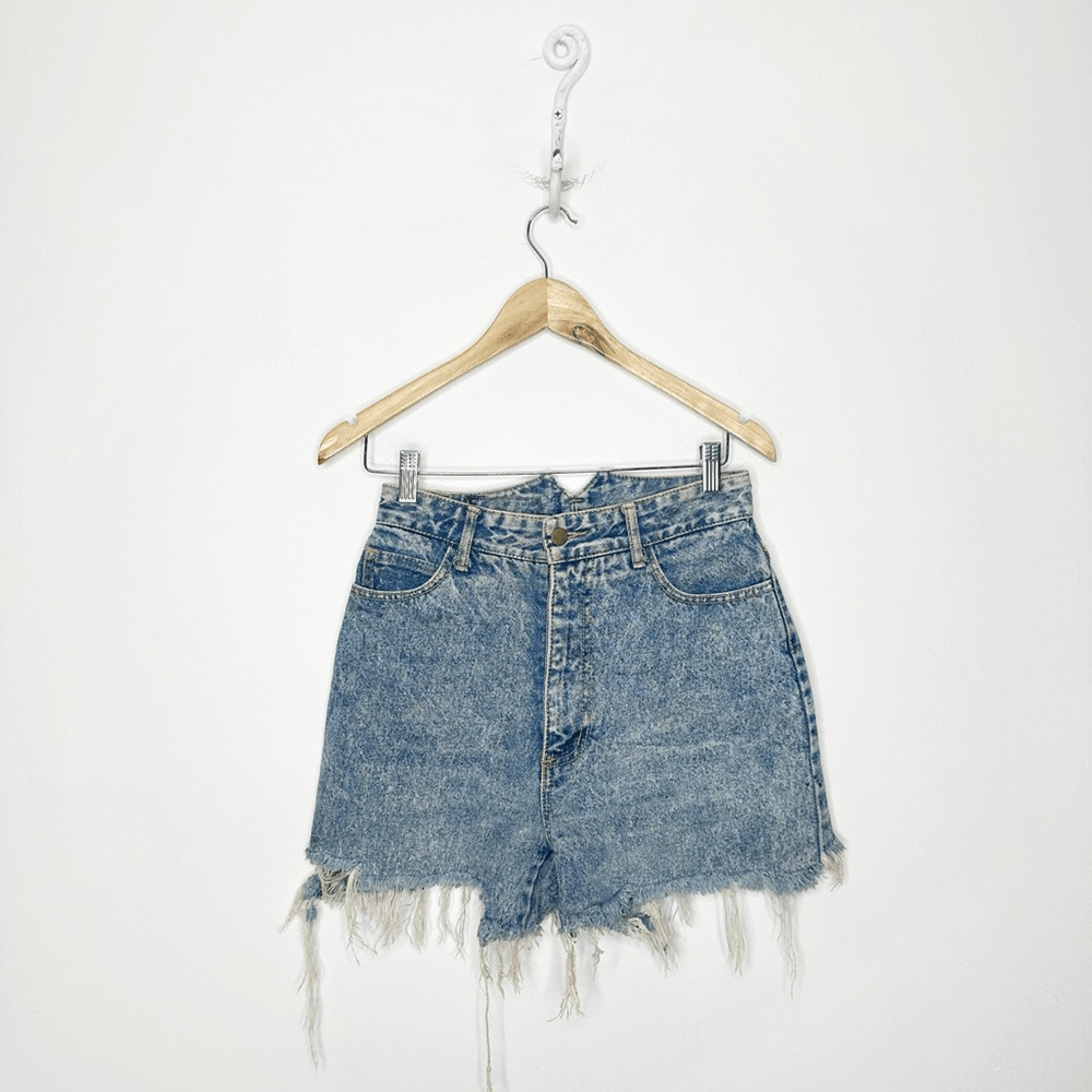vtg 80s PARIS BLUES acid wash denim shorts distressed hand painted womens 26 11